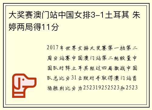 大奖赛澳门站中国女排3-1土耳其 朱婷两局得11分