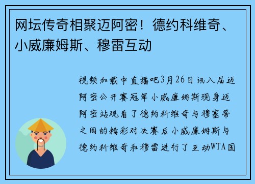 网坛传奇相聚迈阿密！德约科维奇、小威廉姆斯、穆雷互动